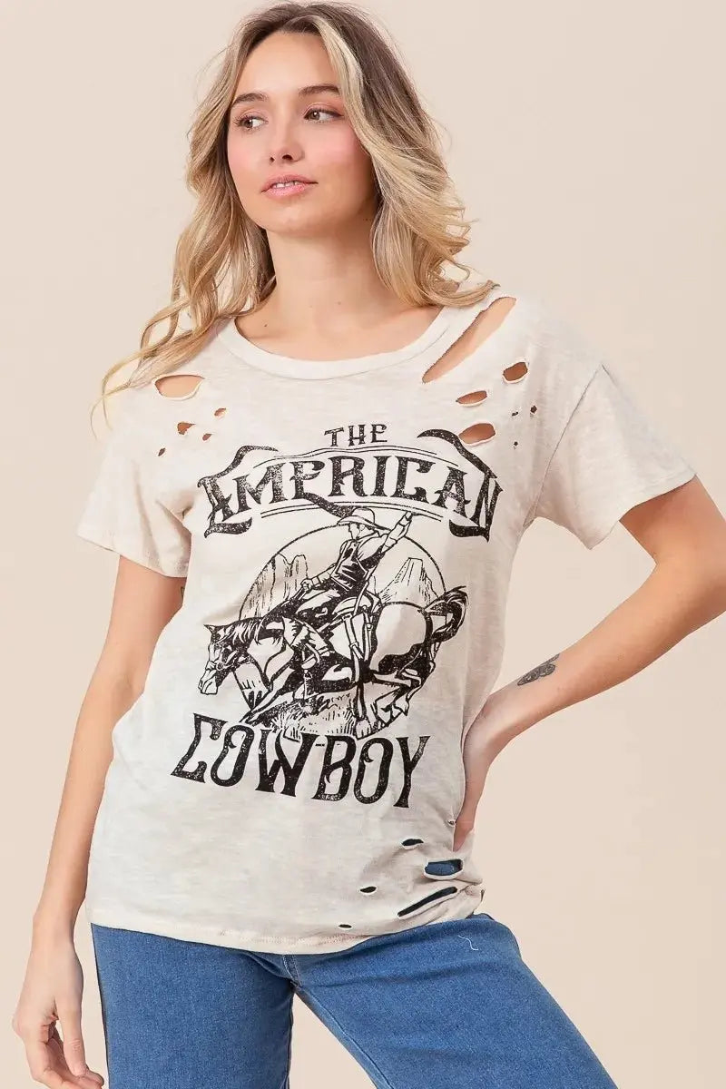 BiBi Cotton Slub Laser Top American Cow Boy Graphic - Love Salve